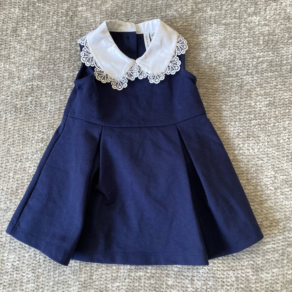 Janie And Jack Navy Dress Lace Collar Bloomer Set 6-12‎ Months Classic